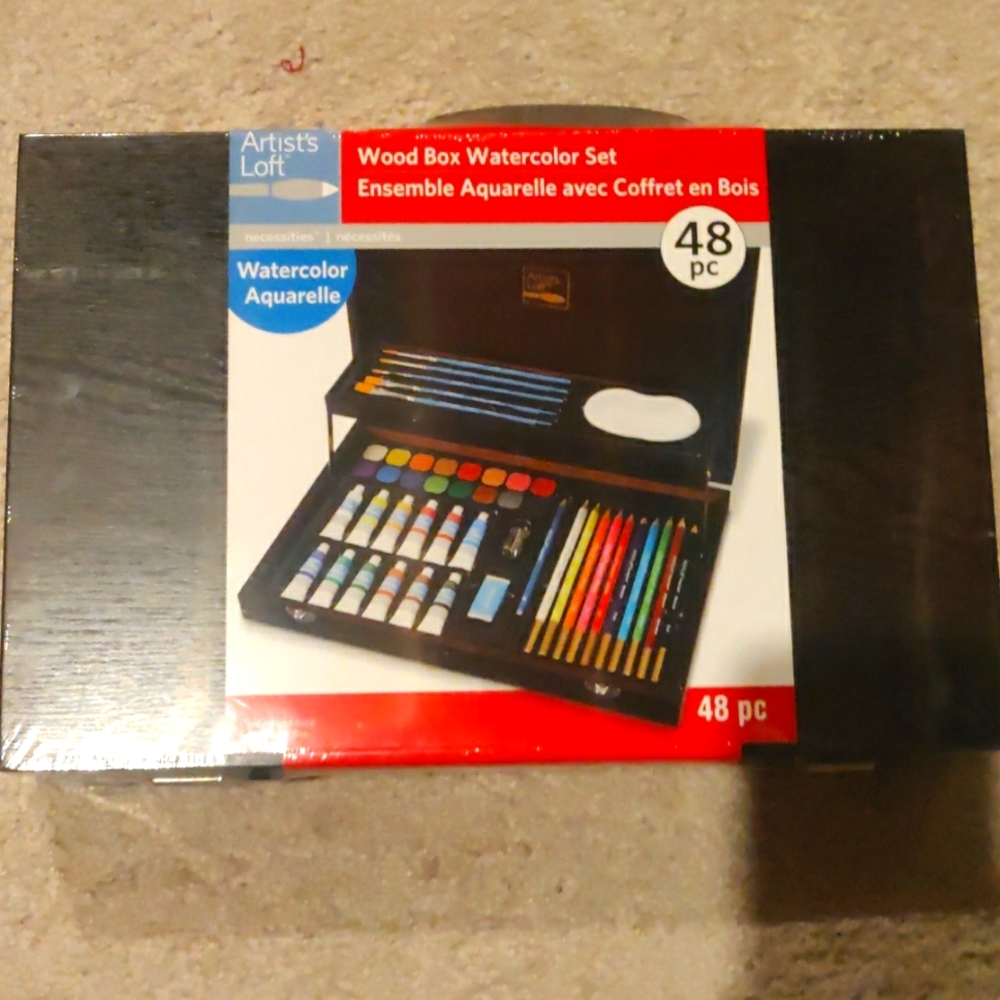 New!Artist's Loft Watercolor Aquarelle Set in Wooden Box 48 Piece in plastic Y2K